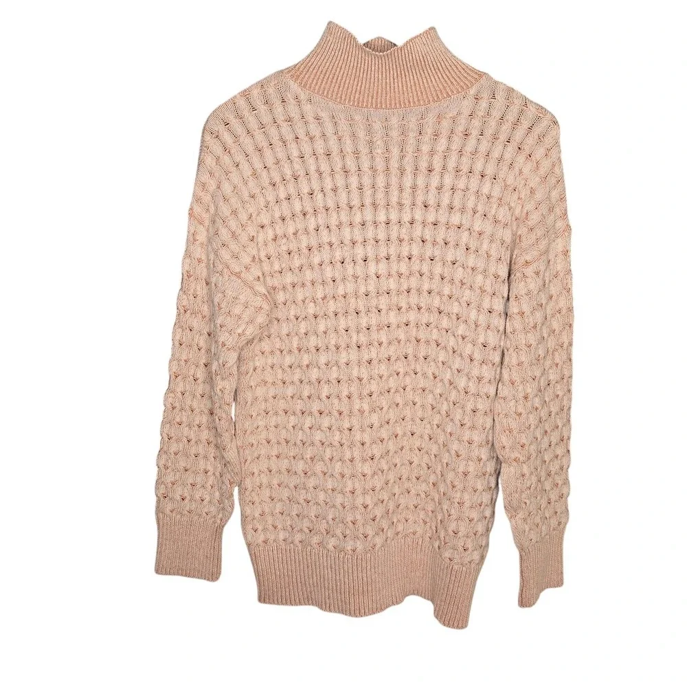 Knox Rose Mock Neck Sweater‎ Honeycomb Knit Pullover Casual Warm Orange Beige S